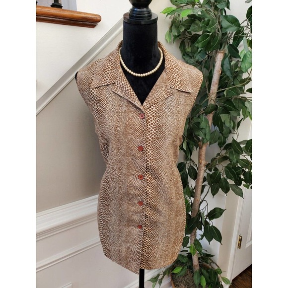 Mosaic Women's Brown Polyester Collared Sleeveless Buttons Down Shirt Size 14MP - Picture 2 of 10